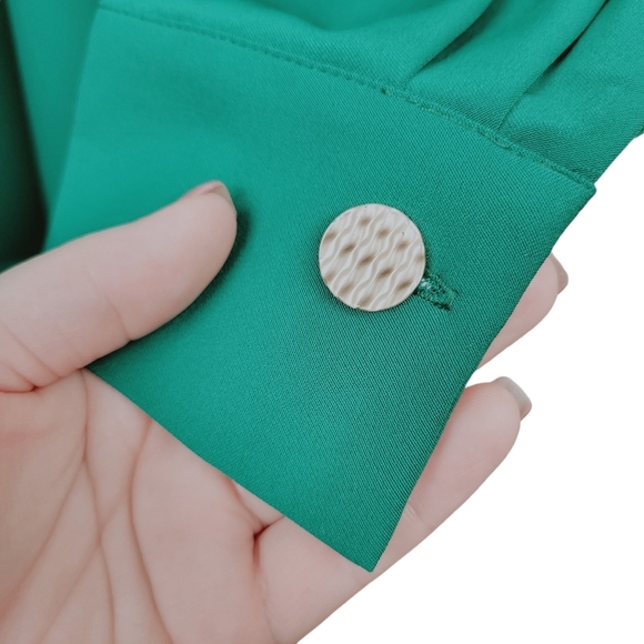 Eloquii Twist-Front Peplum Blouse Top Size 18 Kelly Green Surplice Snap-Front - Picture 8 of 12